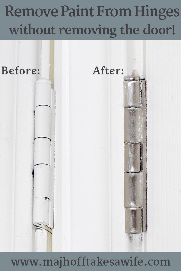 Need to remove paint from your door hinges? I’ve found the answer to removing paint without removing your doors! Forget harsh chemicals, vinegar or baking soda. This simple household product is all you need to get your hardware looking brand new! #cleaning #paintremoval #handytips via @mrsmajorhoff