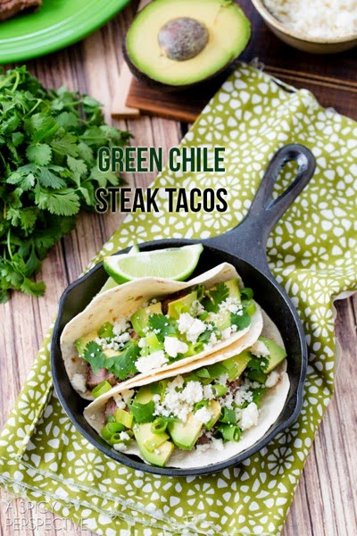 Green chile steak tacos by a spicy perspective