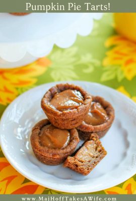Pumpkin pie tarts are an adorable fall dessert! Features mini gingerbread crusts and a homemade pumpkin spice custard that is divine!