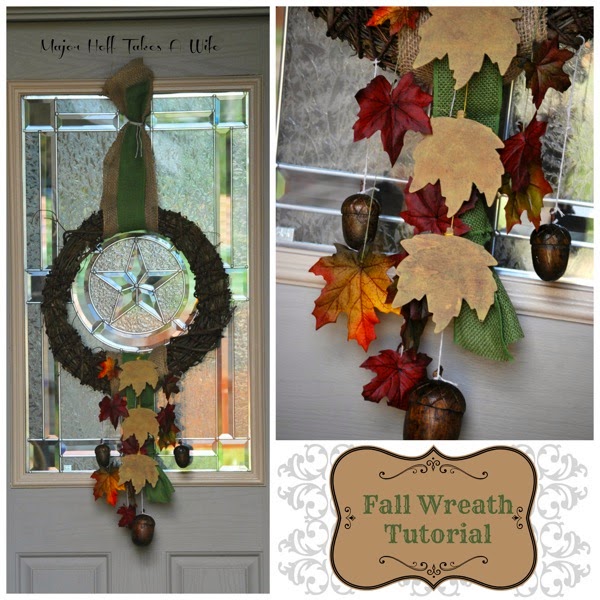 Fall Burlap and wooden leaves wreath