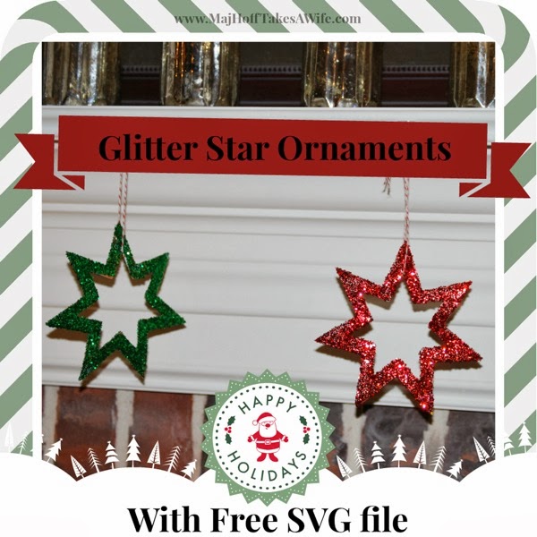 Glittered Star Ornaments with Free SVG File