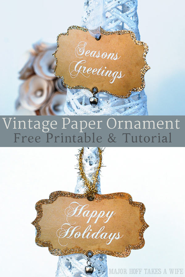 Vintage style paper Christmas ornaments are a fun retro way to decorate your tree. Fun shapes, a jingle bell and glittered edges make these free printable ornaments one of a kind! #Christmas #homemadeChristmas #printable #MHTAW via @mrsmajorhoff