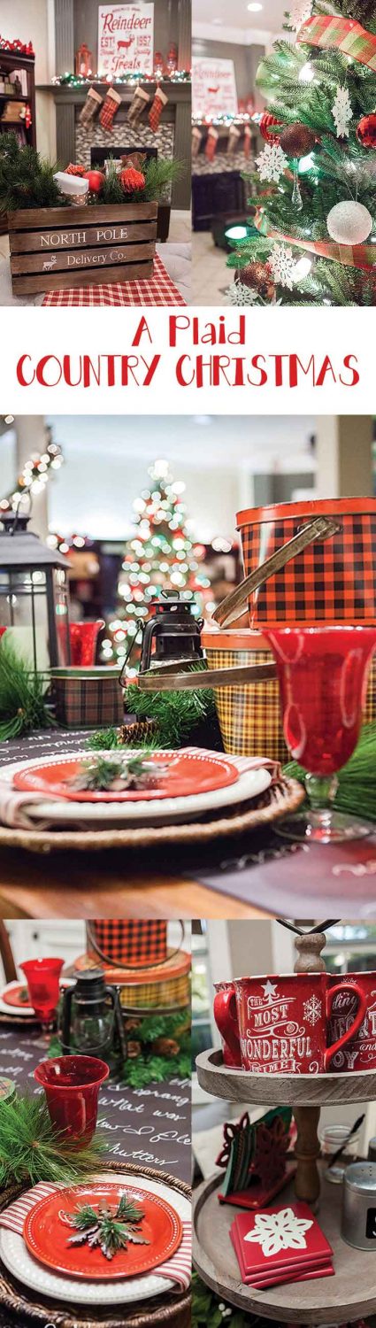 Stunning Christmas Home Tour! This Plaid Country Christmas tour features several rooms and a hot cocoa bar. Plaid Decor inspiration galore!
