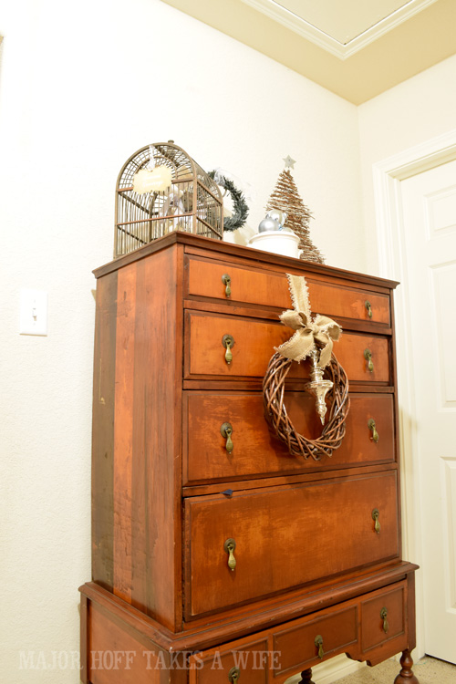 Antique Dresser with wreath for Christmas