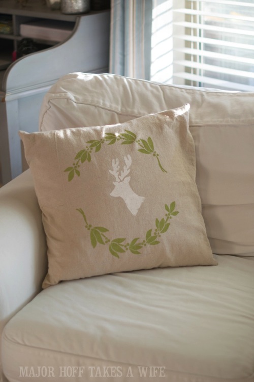 Deer with Antlers stencil. Looking for a way to bring Creativity into your Holiday Decor? Use easy to find items like pillow covers or dish towels, along with stencils to decorate your home for the Holidays. Enjoy crafting your own decorations this Christmas! #Christmas #Holidays #crafts #HolidayIdeas