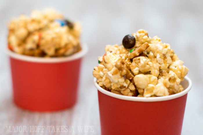 Movie Munch popcorn snack mix for movie night snacks. It's time for a Family Movie Night! You won't want to miss this recipe for the fabulous Movie Munch! Can you guess what the secret ingredient is? Post also shows how to create your own Guardians of the Galaxy Gift Basket, perfect for your favorite super hero fans, or for a Finals Survival kit. #OwnTheGalaxy #CBias #sp #ad