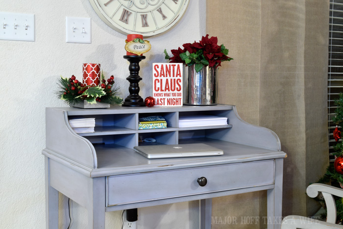 Pottery Barn Desk decorated for Christmas