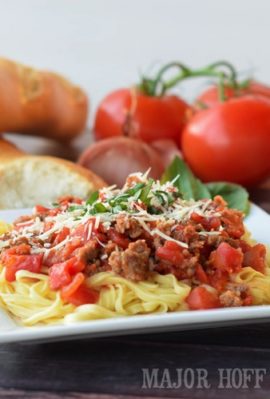 sausage marinara spaghetti is a family favorite