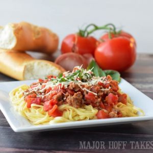 sausage marinara spaghetti is a family favorite