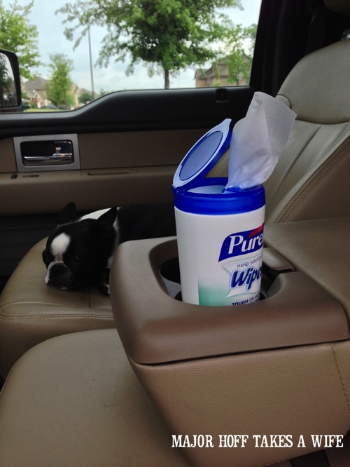 Purell wipes fit in a vehicle cup holder