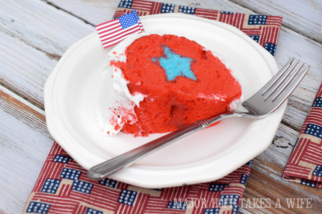 Star surprise in cake. Perfect for patriotic parties, commissionings, military retirement, or other Red White and Blue themed events.