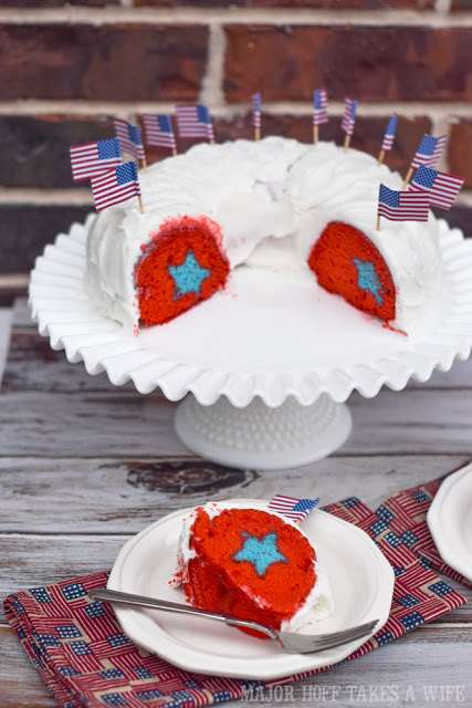 Patriotic Bundt Cake with Stars to celebrate Fourth of July or Memorial Day.