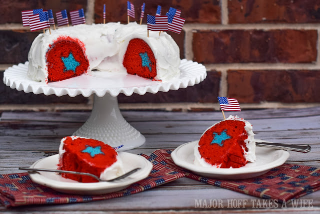 Red White and Blue Cake for Patriotic events. Hidden Star in Bundt cake is a real crowd pleaser!