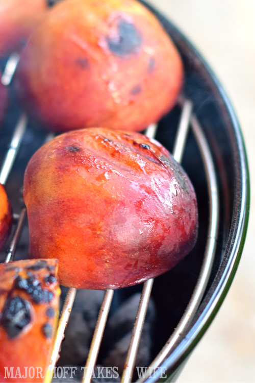 Grilling Peaches on a charcoal grill