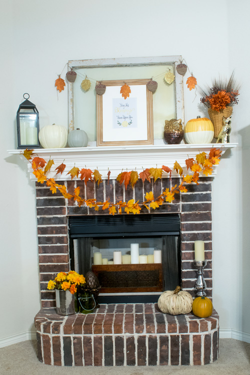 Mantel decorated for Fall