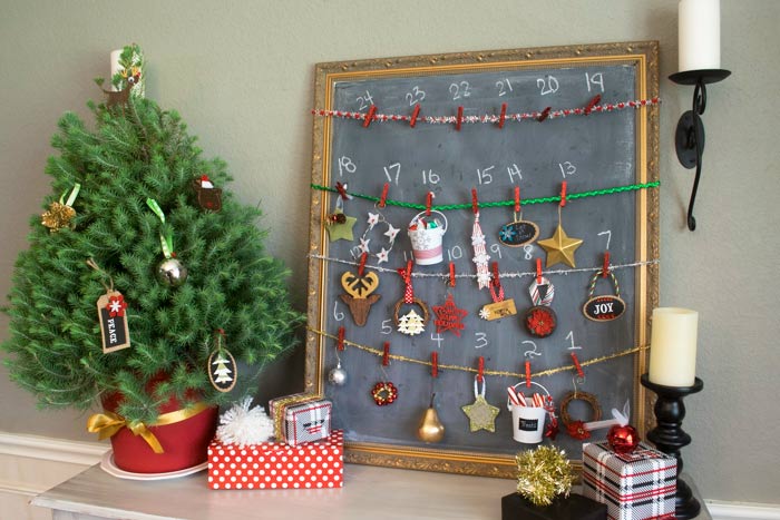 make an advent calendar with just a few items like ornaments and a small tree
