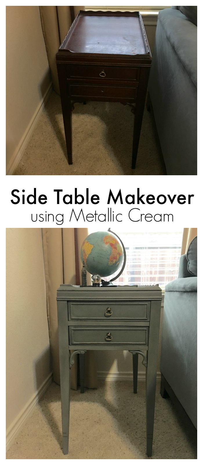 A fun side table gets a makeover with Country Chic All in One paint and Country Chic Metallic Accent Cream. Be sure to see the step by step process to making this little table **Sparkle**.