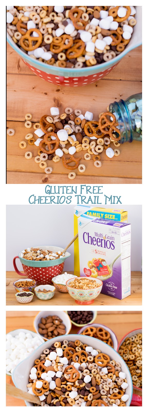 Gluten Free Cheerios Trail Mix is a perfect on the go snack. This easy recipe features gluten free pretzels, marshmallows and nuts. Enjoy your favorite childhood cereal in a whole new way!