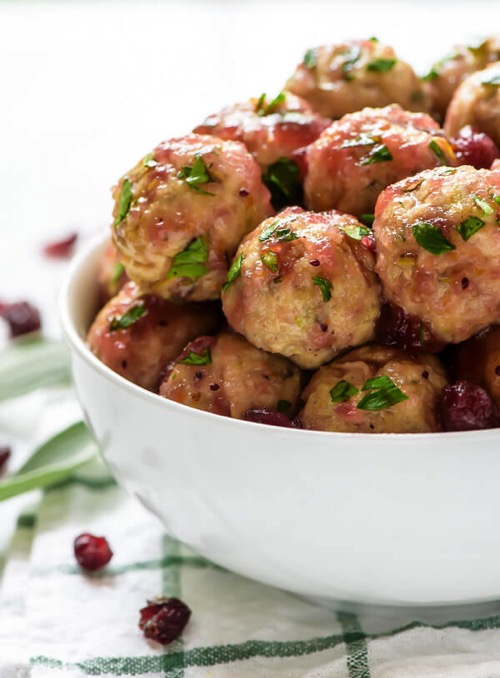 Cranberry Turkey Meatballs with a Maple Cranberry Apple Sauce Perfect Thanksgiving and holiday appetizer