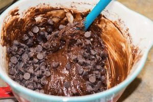 flourless chocolate cookie batter in a bowl