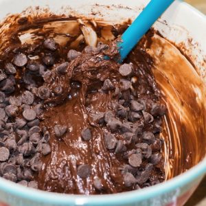 flourless chocolate cookie batter in a bowl