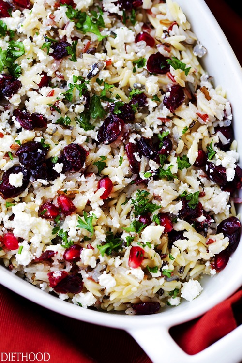 ORZO PASTA SALAD with Feta Cheese and Cranberry Pomegranate Vinaigrette