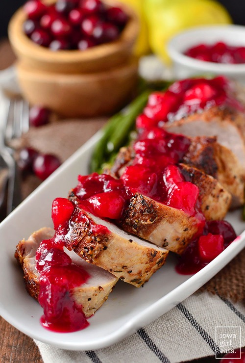 Roasted Pork Tenderloin with Cranberry Pear Sauce iowagirleats 