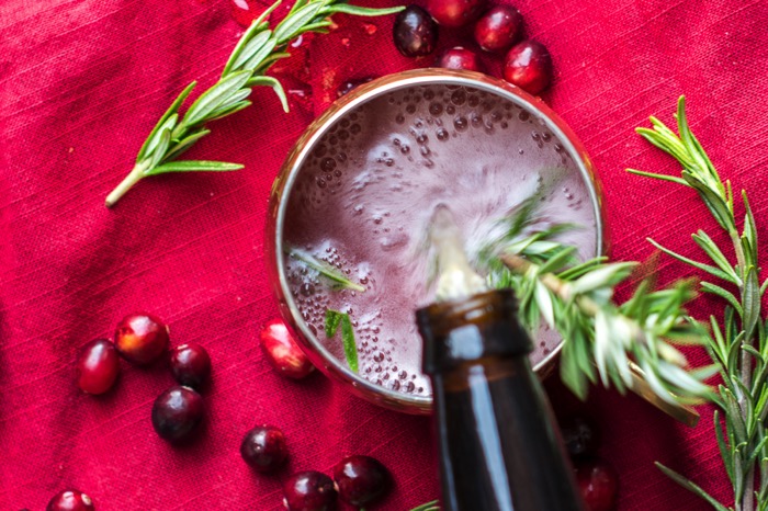 Rosemary Cranberry Moscow Mule with ginger beer
