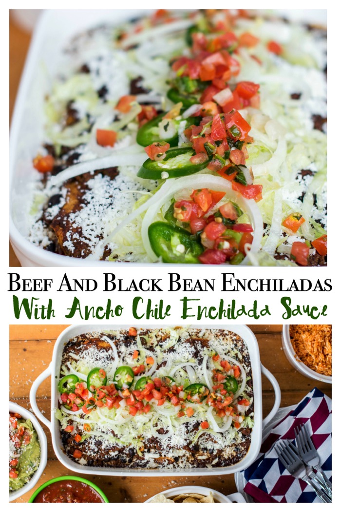 Need a tasty weeknight supper that is easy to freeze or make ahead? You’ll adore Beef and Bean Enchiladas With Homemade Ancho Chile Enchilada Sauce! #LaVaquitaCheese #CollectiveBias #Ad
