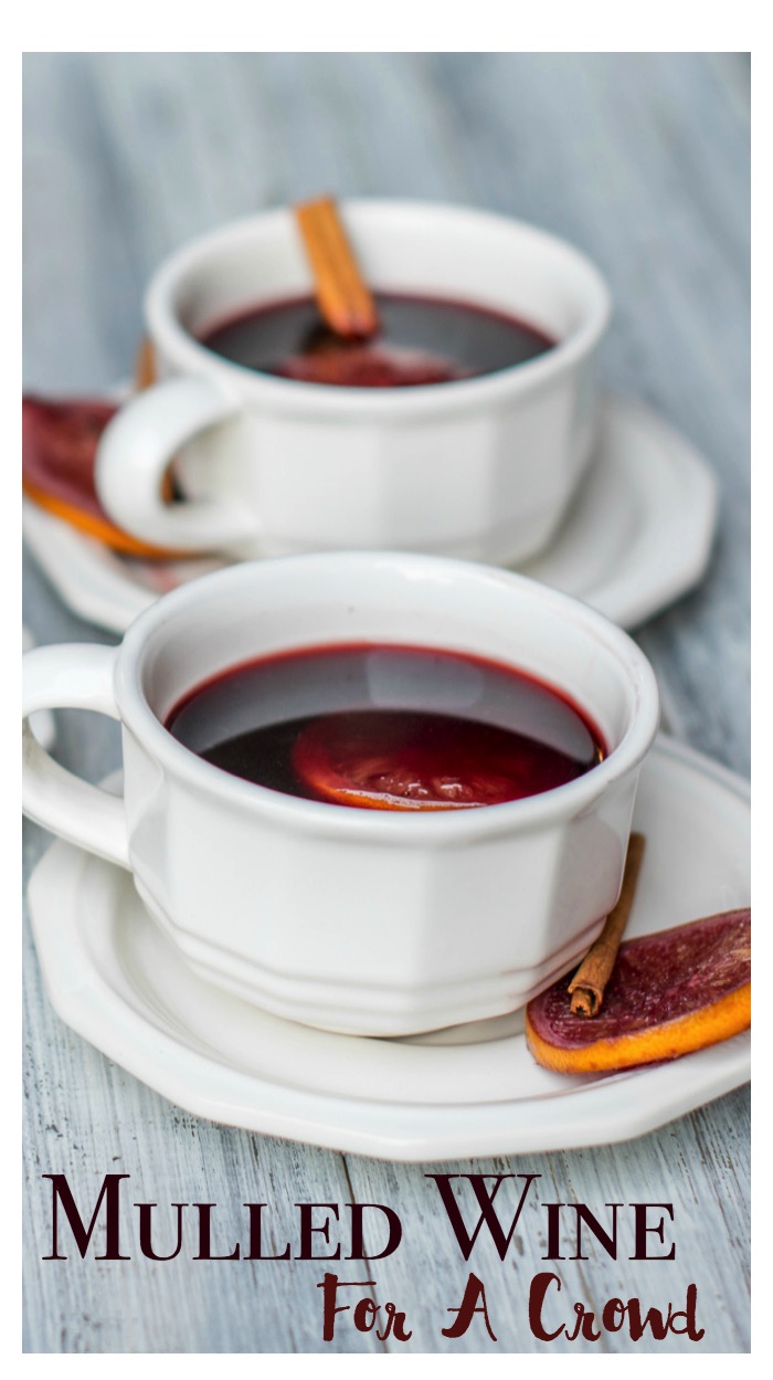 This winter mulled wine recipe is a cinch to make in a slow cooker. Featuring fresh oranges, apple slices and cinnamon it will be a crowd favorite!