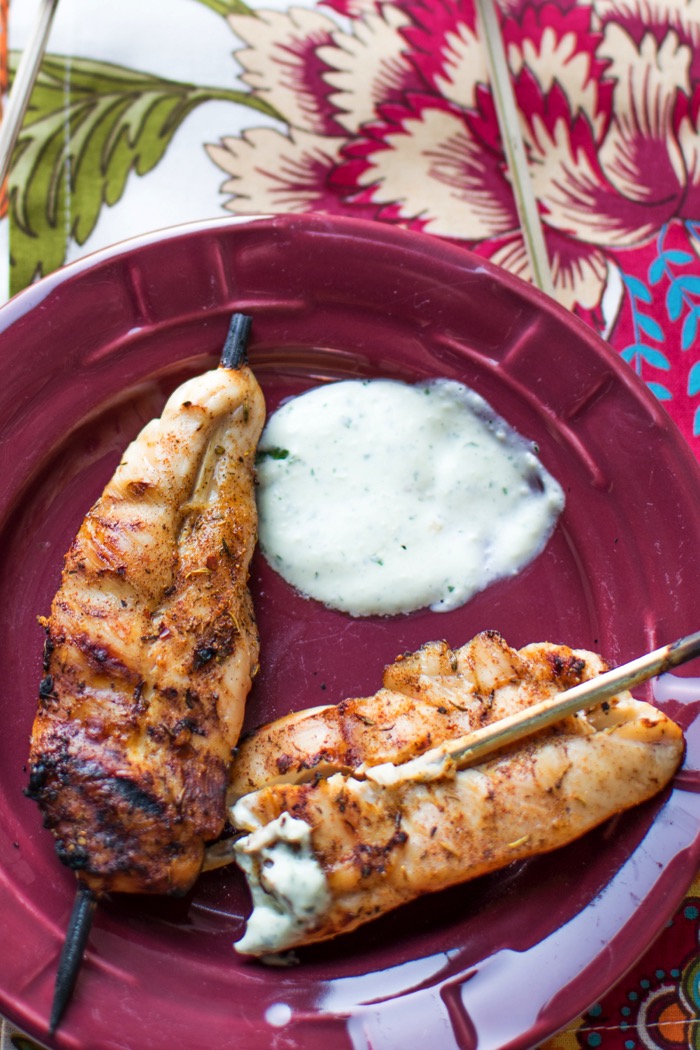 Jerk Chicken Skewers with Aioli Sauce as an easy appetizer