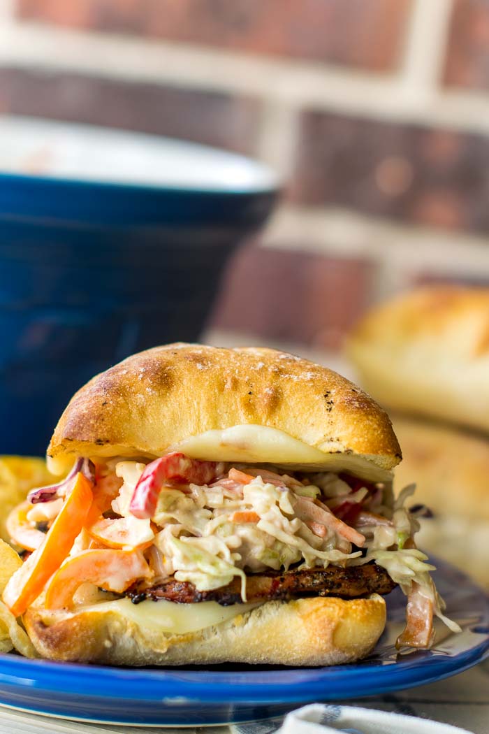Let summer time grilling commence. Grilled Pork Tenderloin Sandwiches featuring a Bell Pepper Coleslaw with Maple Balsamic Dressing! #ad #RealFlavorRealFast