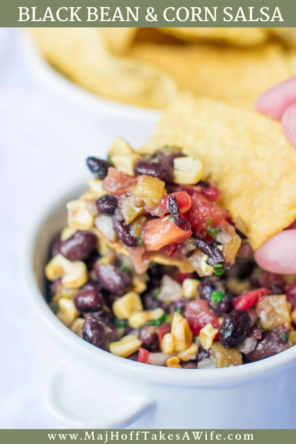 Serve as an appetizer with chips, or as a summer salad. You'll be the hit of the summer BBQ with this 3 Pepper Black Bean & Corn Salsa! Salsa | Black Bean Recipes | Cinco de Mayo via @mrsmajorhoff