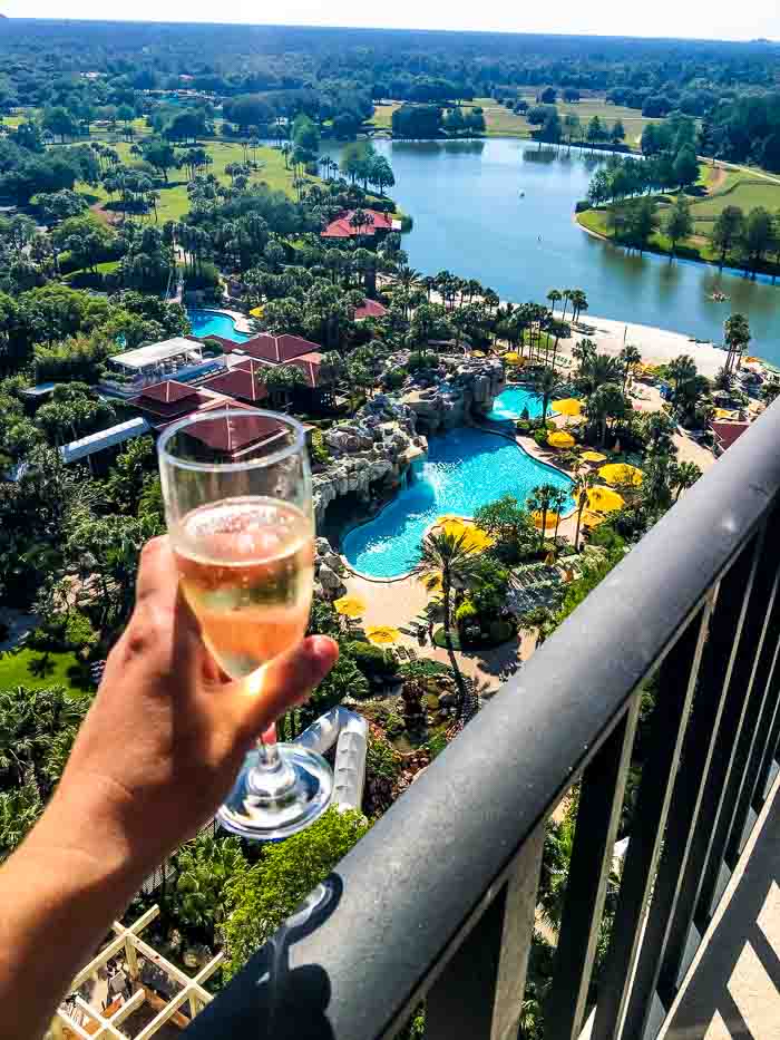 Champagne balcony view Hyatt Regency Grand Cypress as part of things to do in Orlando for a Girls Getaway