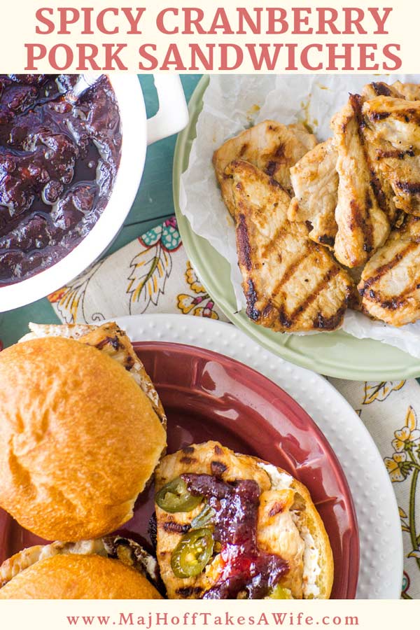 These sliced tenderloin pork sandwiches are perfect for a busy weeknight dinner. The pork slices are grilled either on the BBQ or inside on a grill pan. A versatile recipe, top with the spicy jalapeño cranberry jelly, or pick your own from the list of suggestions in the post! #porkrecipes #ad #realflavorrealfast #cbias @Smithfiled via @mrsmajorhoff