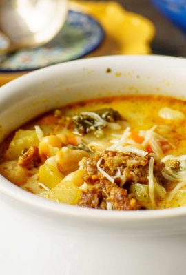 Comfort food in a bowl. This white bean kale and sausage soup is a breeze to prepare in your pressure cooker or on your stovetop!