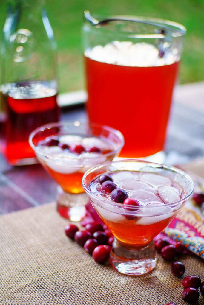 A large pitcher of cranberry tea makes entertaining for a Southern Christmas easy