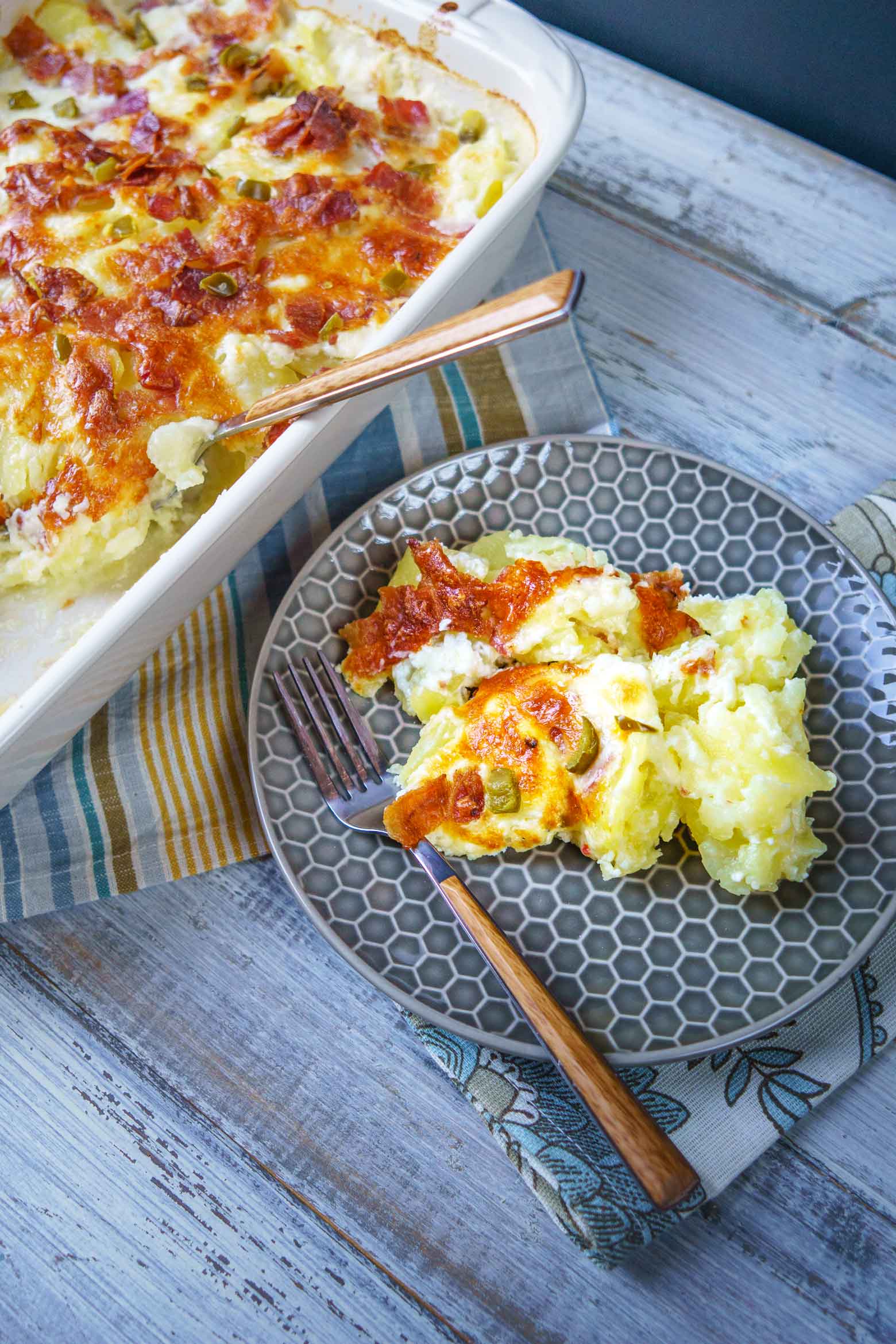 scalloped potatoes with jalapeño jack cheese and bacon