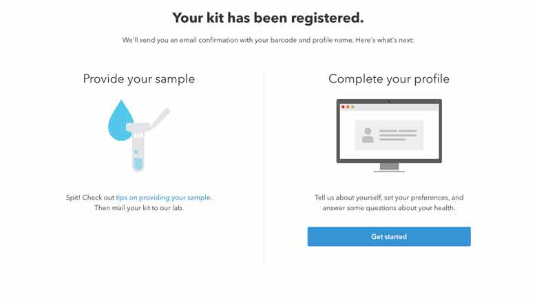 complete your profile at 23andme after successfully registering a kit