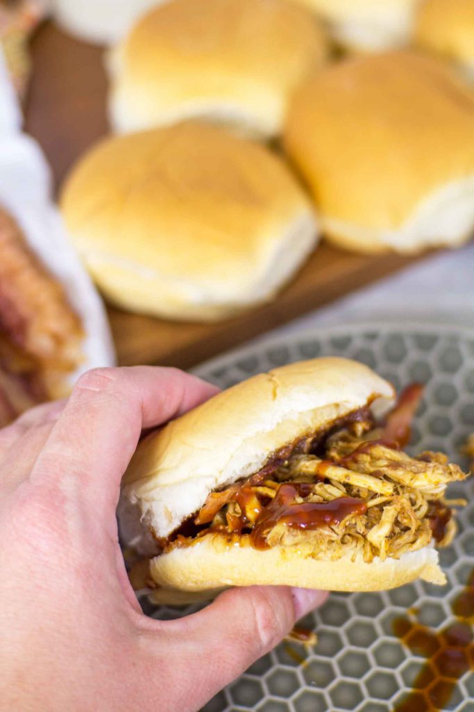 Party sliders made with bbq chicken