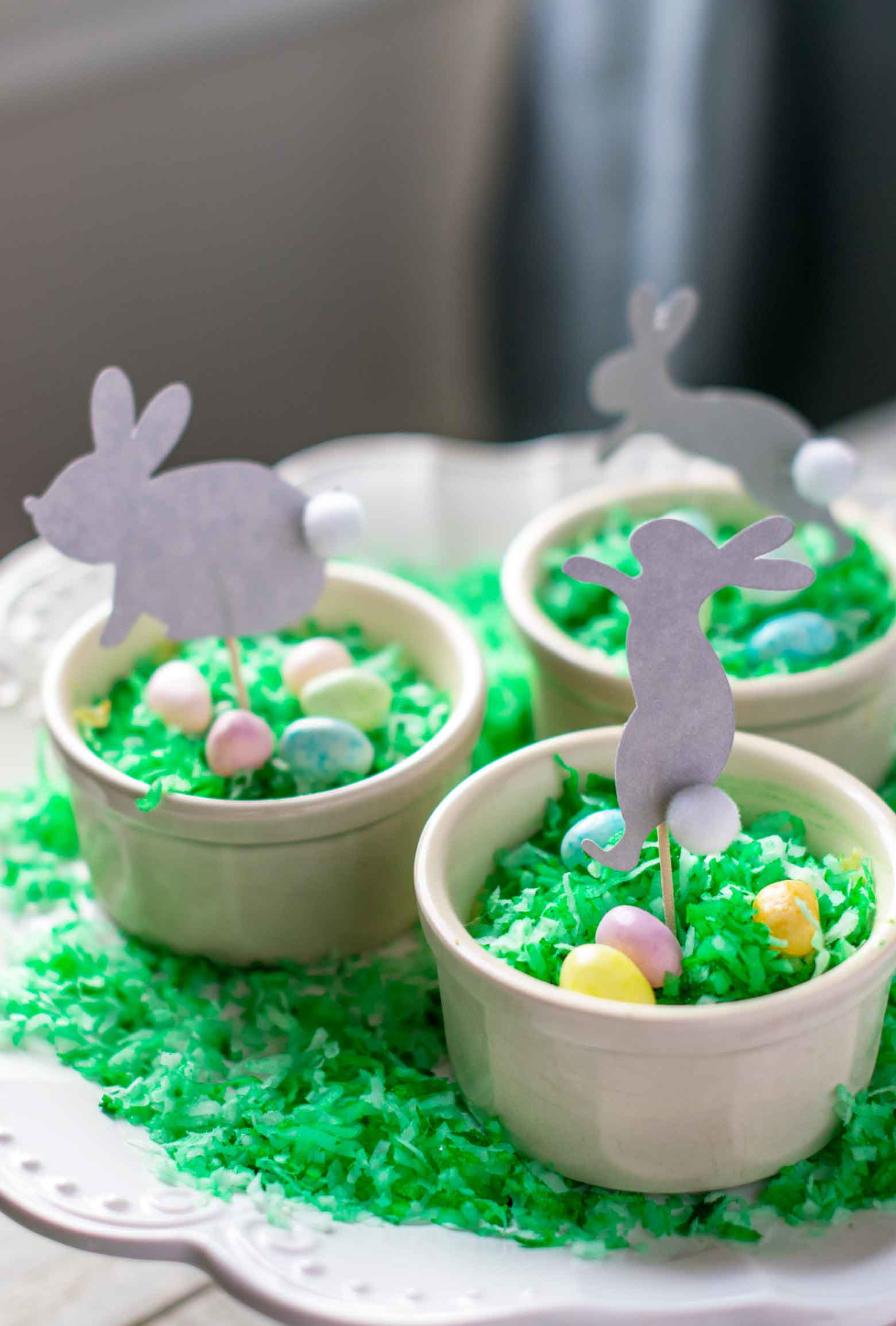 coconut dessert cups with Easter Bunny Party picks