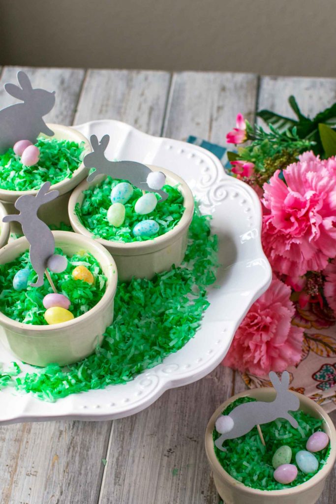 spring desserts with bunny rabbit dessert picks