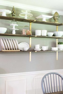 Dining room shelves add more room to display dishes.