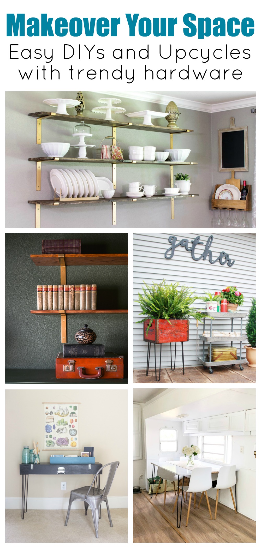 DIYs and Upcycle projects that feature trendy hardware trends like metal brackets and hairpin legs