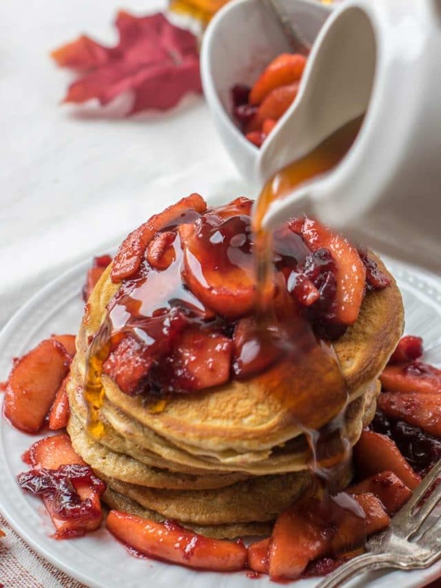 Cranberry apple ginger pancakes using leftover cranberry sauce