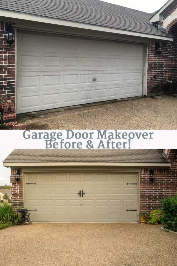 DIY garage door makeover before and after photo