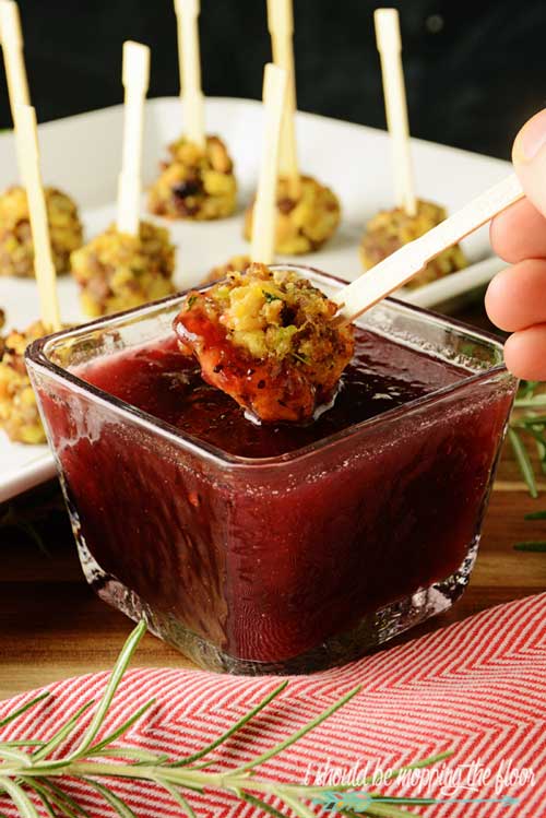 Sausage and Stuffing Balls with cranberry sauce