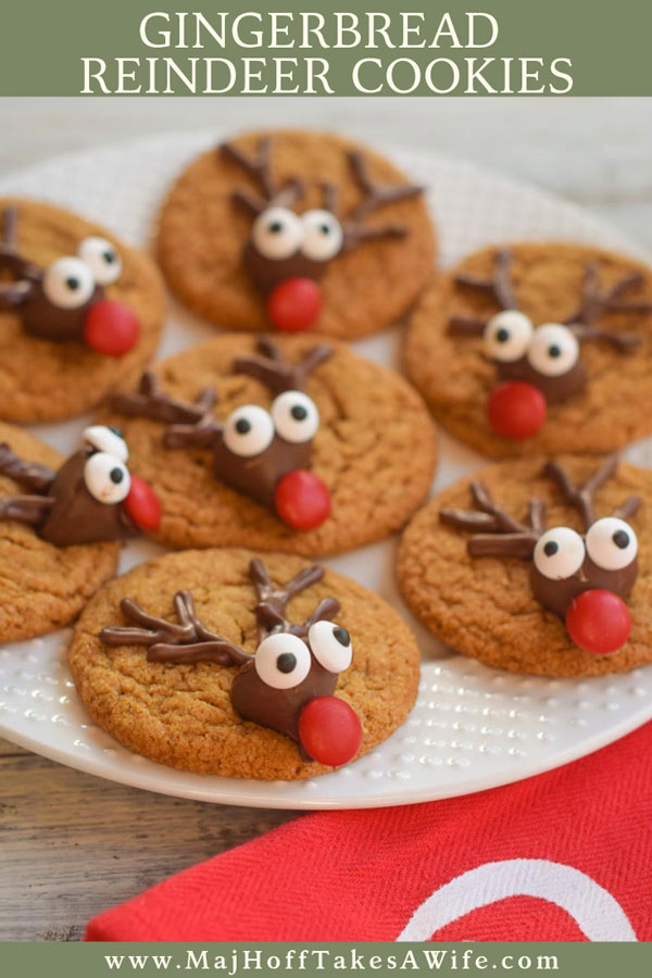 These gingerbread reindeer cookies are ADORABLE and so easy to make! They require no cookie cutter or template! This classic gingerbread cookie dough whips up quickly! Kids love to make the fun candy reindeer faces! Perfect for holiday desserts or as gifts for teachers, friends, neighbors or other families! See the step by step for all the details! #ad #BakingMadeEasier #Cbias via @mrsmajorhoff