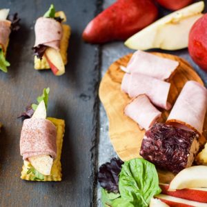 Easy Ham, Pear, and Cranberry Goat Cheese Appetizers