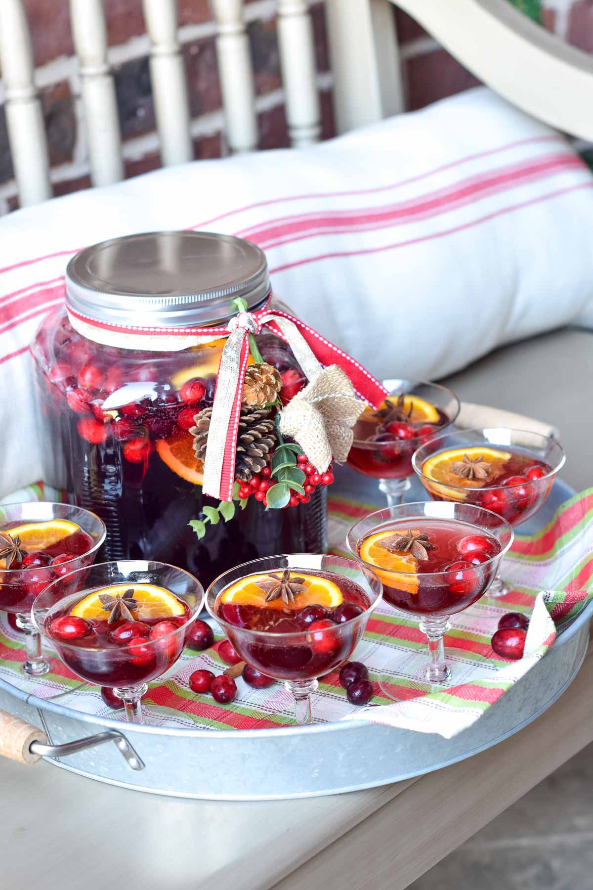 Holiday punches don't have to be served in a punch bowl. This punch is served in a gallon sized glass cracker jar
